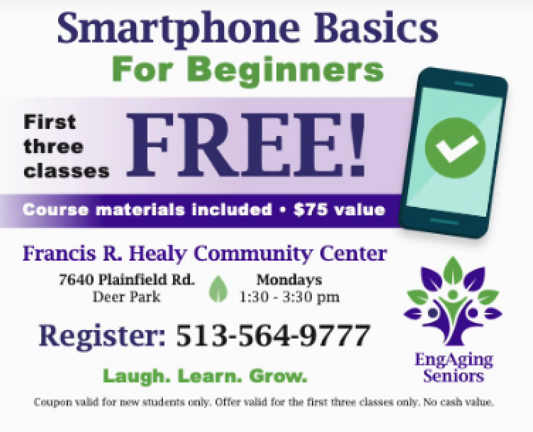 Free Smartphone Basics for Beginners — EngAging Seniors class flyer